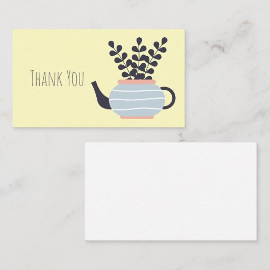 Eenvoudige moderne theepot met plant pastel notitiekaartje (Voorkant / Achterkant)