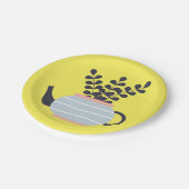 Eenvoudige moderne theepot met plant pastel papieren bordje (Gekanteld)