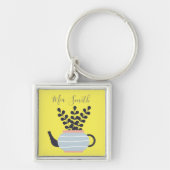 Eenvoudige moderne theepot met plant pastel sleutelhanger (Voorkant)