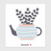 Eenvoudige moderne theepot met plant pastel sticker (Vel)