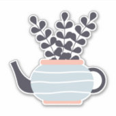 Eenvoudige moderne theepot met plant pastel sticker (Voorkant)