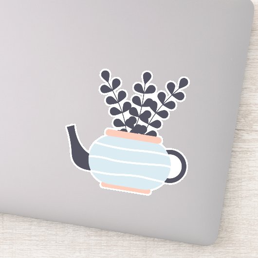 Eenvoudige moderne theepot met plant pastel sticker (Detail)