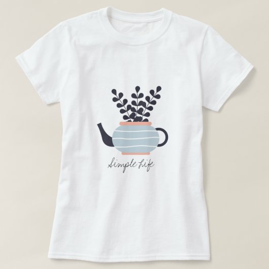 Eenvoudige moderne theepot met plant pastel t-shirt (Design voorkant)