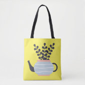 Eenvoudige moderne theepot met plant pastel tote bag (Voorkant)