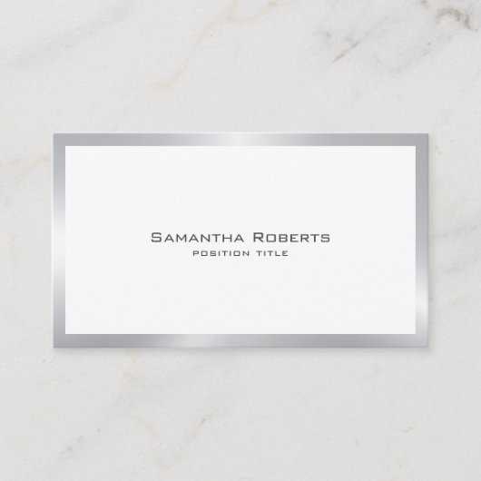Eenvoudige moderne tin zilveren rand op wit visitekaartje (Voorkant)