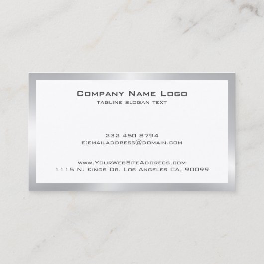 Eenvoudige moderne tin zilveren rand op wit visitekaartje (Achterkant)