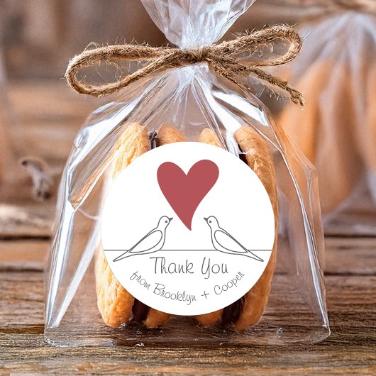 Eenvoudige moderne Tortelduifjes Red Heart Dank u Ronde Sticker