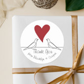 Eenvoudige moderne Tortelduifjes Red Heart Dank u Ronde Sticker