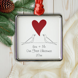 Eenvoudige, moderne Tortelduifjes, rode kerst Metalen Ornament