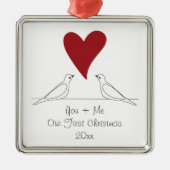 Eenvoudige, moderne Tortelduifjes, rode kerst Metalen Ornament (Voorkant)