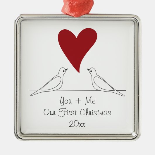 Eenvoudige, moderne Tortelduifjes, rode kerst Metalen Ornament (Voorkant)