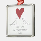 Eenvoudige, moderne Tortelduifjes, rode kerst Metalen Ornament (Links)