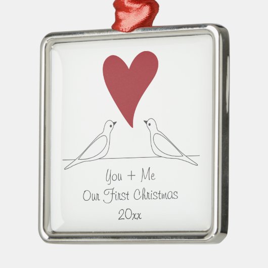 Eenvoudige, moderne Tortelduifjes, rode kerst Metalen Ornament (Links)