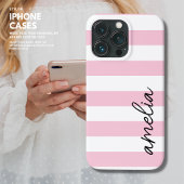 Eenvoudige moderne trendy monogram roze streep Case-Mate iPhone case