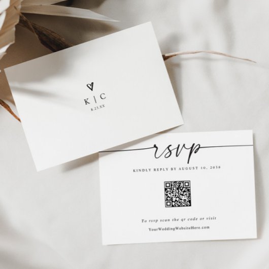 Eenvoudige Moderne Trouw QR Code Hart RSVP Kaart