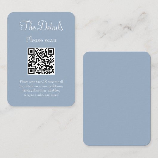 Eenvoudige moderne trouwdetails in stoffig blauw Q Informatiekaartje (Voorkant / Achterkant)