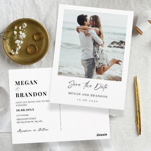 Eenvoudige moderne trouwfoto briefkaart