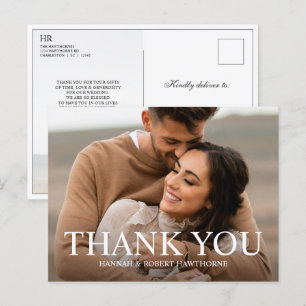 Eenvoudige Moderne Trouwfoto Elegante Dankbetuigin Briefkaart