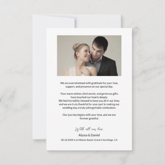 Eenvoudige Moderne Trouwfoto Hart klein Bedankkaart (Achterkant)