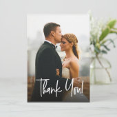 Eenvoudige Moderne Trouwfoto's Handlettering Scrip Bedankkaart (Staand voorkant)