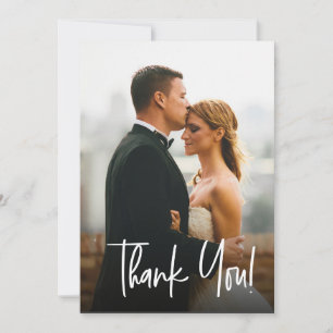 Eenvoudige Moderne Trouwfoto's Handlettering Scrip Bedankkaart
