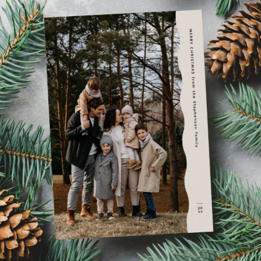 Eenvoudige moderne twee-foto golvende rand Kerstmi Feestdagenkaart