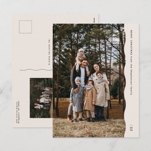 Eenvoudige moderne twee-foto golvende rand Kerstmi Feestdagenkaart (Voorkant / Achterkant)