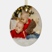 Eenvoudige moderne tweelingen eerste kerstfoto keramisch ornament (Rechts)