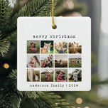 Eenvoudige moderne typemachine Family Photo Collag Keramisch Ornament<br><div class="desc">Eenvoudig modern fotocollage-ornament met minimalistisch lettertype voor schrijfmachines. Voeg eenvoudig uw foto's en details toe voor een aangepast kerstornament.</div>