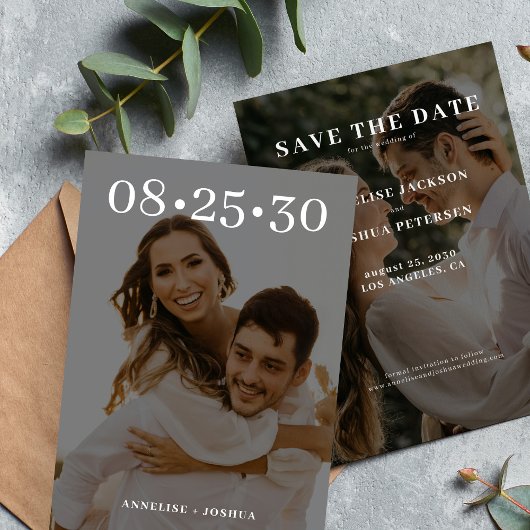 Eenvoudige moderne typografie 2 foto bruiloft save the date