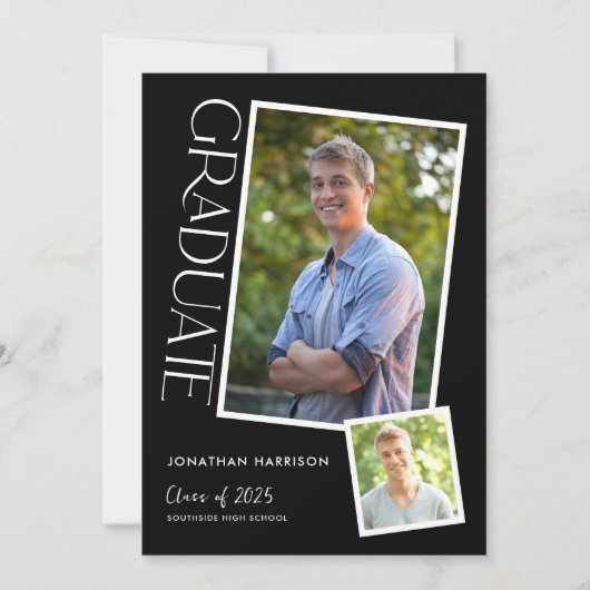 Eenvoudige Moderne Typografie 2 Foto Graduation Pa Kaart (Voorkant)