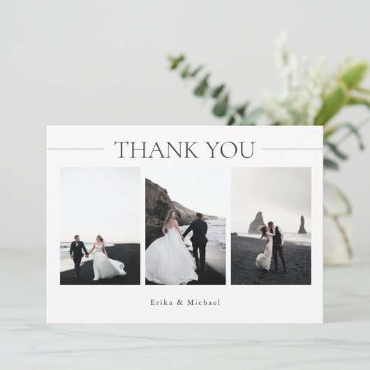 Eenvoudige moderne Typografie 3 Boorfoto's Bedankkaart (Staand voorkant)