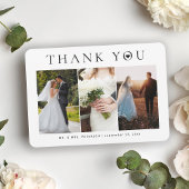 Eenvoudige moderne typografie 3 foto's bruiloft bedankkaart