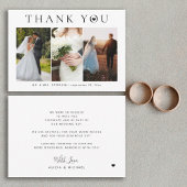 Eenvoudige moderne typografie 3 foto's bruiloft bedankkaart