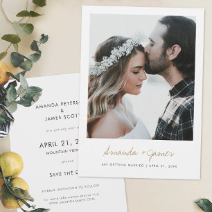 Eenvoudige moderne Typografie Aangepast fotohuweli Save The Date