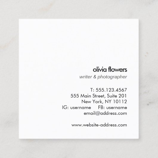 Eenvoudige moderne Typografie Black Vierkante Visitekaartje (Achterkant)