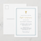 Eenvoudige moderne Typografie Blauwe Eerste Commun Uitnodiging Briefkaart (Voorkant / Achterkant)