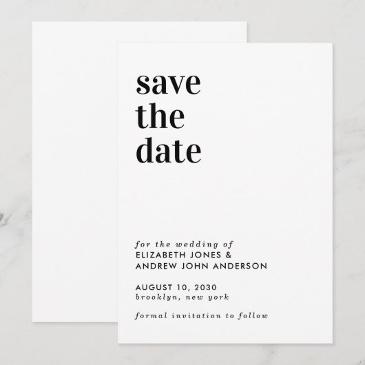 Eenvoudige Moderne Typografie Bruiloft Save the Da Date (Voorkant / Achterkant)