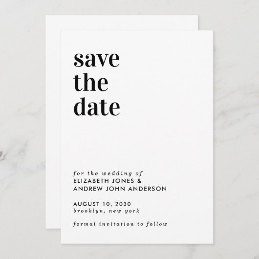 Eenvoudige Moderne Typografie Bruiloft Save the Da Save The Date (Voorkant / Achterkant)