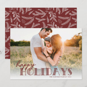 Eenvoudige moderne Typografie Burgundy Happy Photo Feestdagenkaart