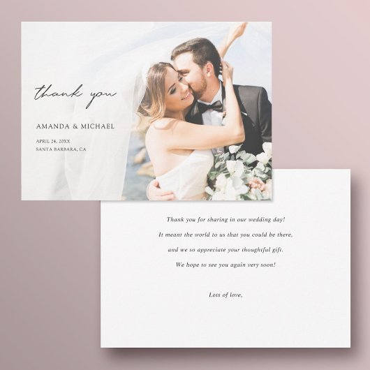 Eenvoudige moderne typografie Custom Wedding Photo Bedankkaart