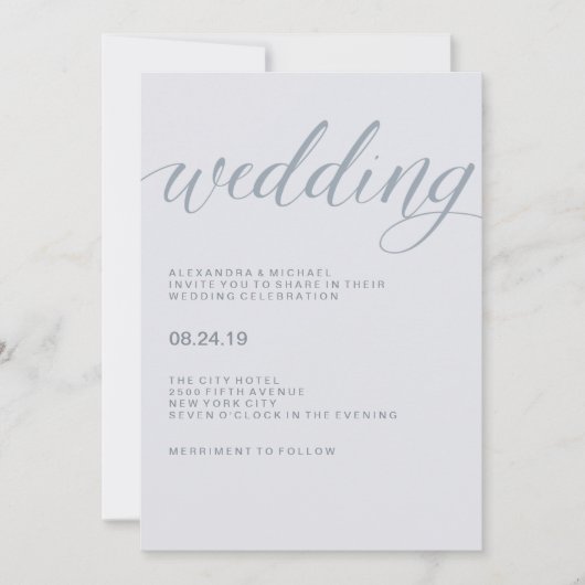 Eenvoudige moderne typografie | Dusty Blue Wedding Kaart (Voorkant)