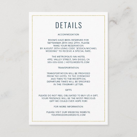 Eenvoudige moderne Typografie Elegant Wedding Deta Informatiekaartje (Voorkant)