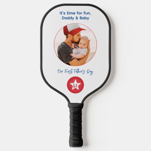 Eenvoudige moderne typografie Foto Eerste Vaderdag Pickleball Paddle (Voorkant)