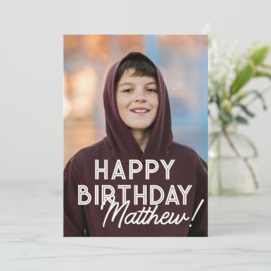 Eenvoudige Moderne Typografie Foto Verjaardag Groe Kaart (Staand voorkant)