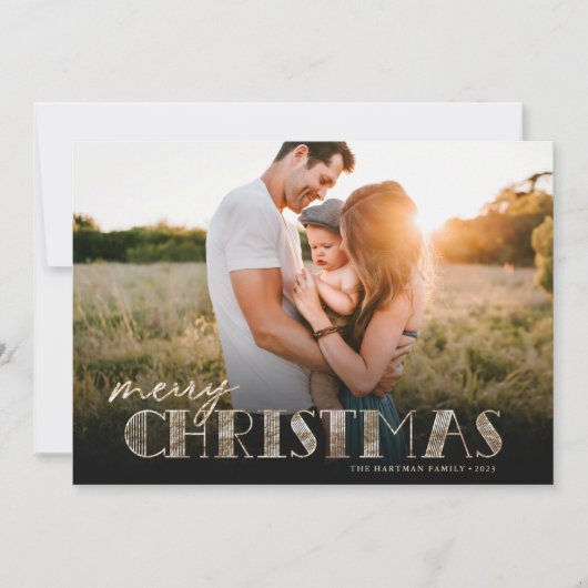 Eenvoudige, moderne Typografie Gold kerstfoto Feestdagenkaart (Voorkant)