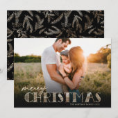 Eenvoudige, moderne Typografie Gold kerstfoto Feestdagenkaart (Voorkant / Achterkant)