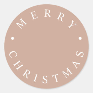 Eenvoudige moderne typografie Merry Kerstbeige Ronde Sticker