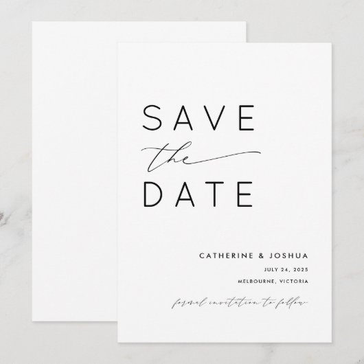 Eenvoudige moderne typografie trouwkaart save the date (Voorkant / Achterkant)