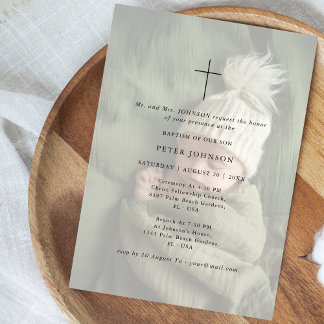 Eenvoudige moderne typografie vervaagde foto doop kaart